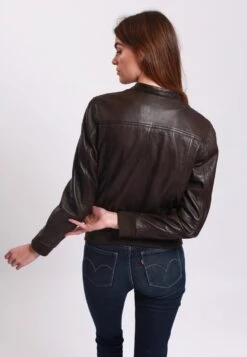 Lee Cooper Leather Jacket With Round Collar - 2 Zipped Side Pockets - - Veste En Cuir - Brown -Anna Field Soldes 1b8ad6aeab754539a7c2abb4266f2b09