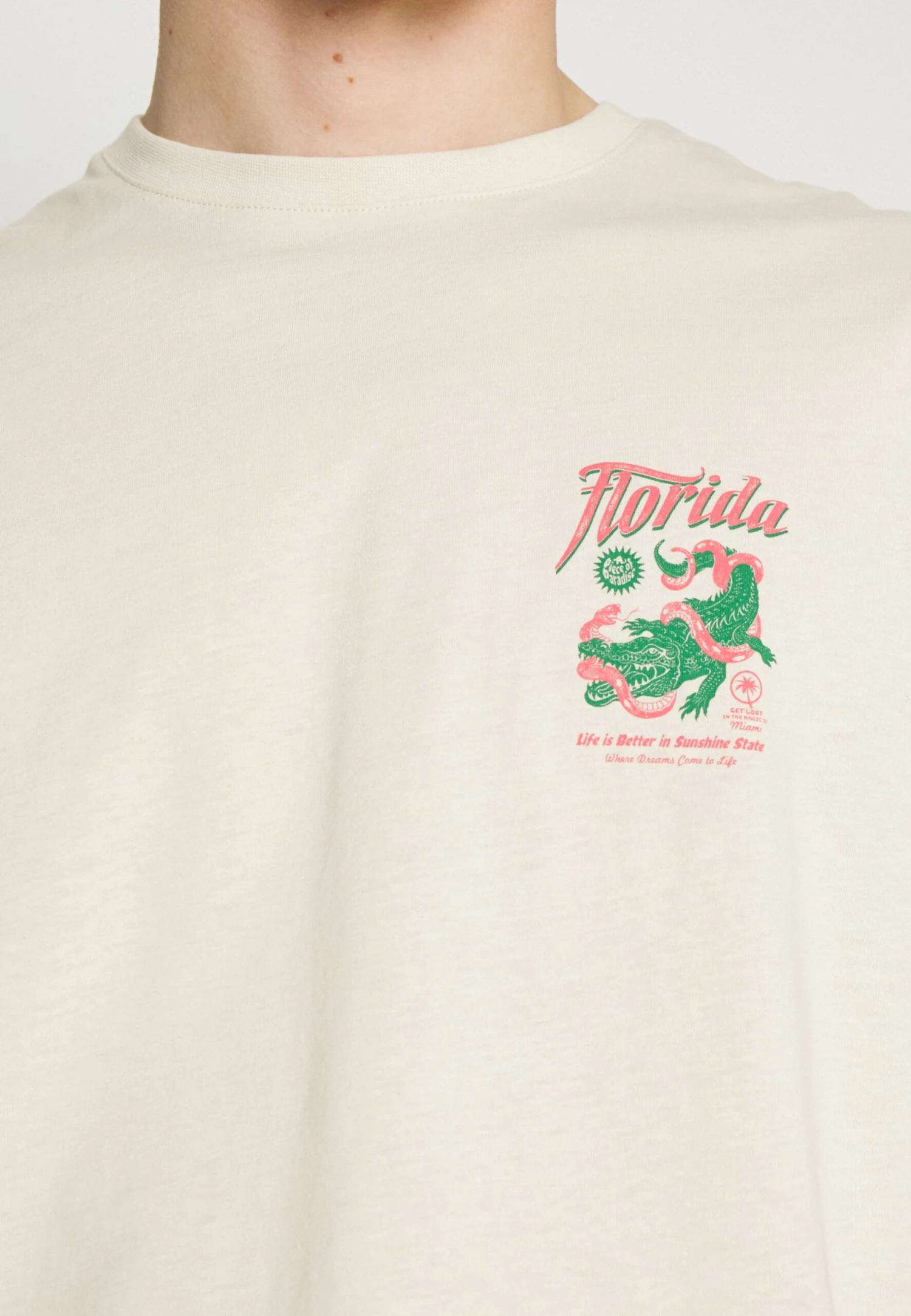 YOURTURN Crocodile Florida Graphic Tee Unisex - T-Shirt Imprimé - Beige 7 YOURTURN Crocodile Florida Graphic Tee Unisex - T-Shirt Imprimé - Beige - Image 5