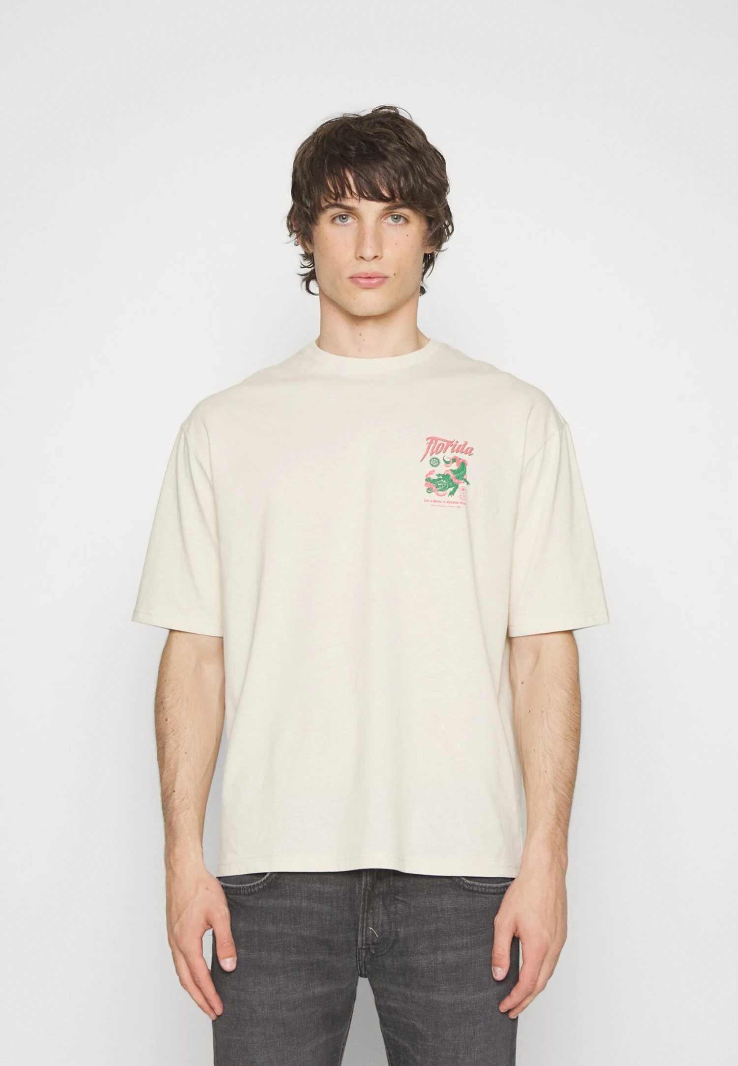 YOURTURN Crocodile Florida Graphic Tee Unisex - T-Shirt Imprimé - Beige 5 YOURTURN Crocodile Florida Graphic Tee Unisex - T-Shirt Imprimé - Beige - Image 3